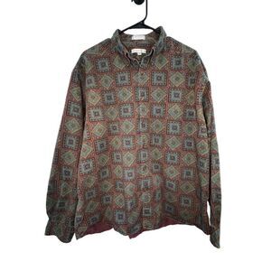 Claiborne Square Patterned Button Up Long Sleeve Top
